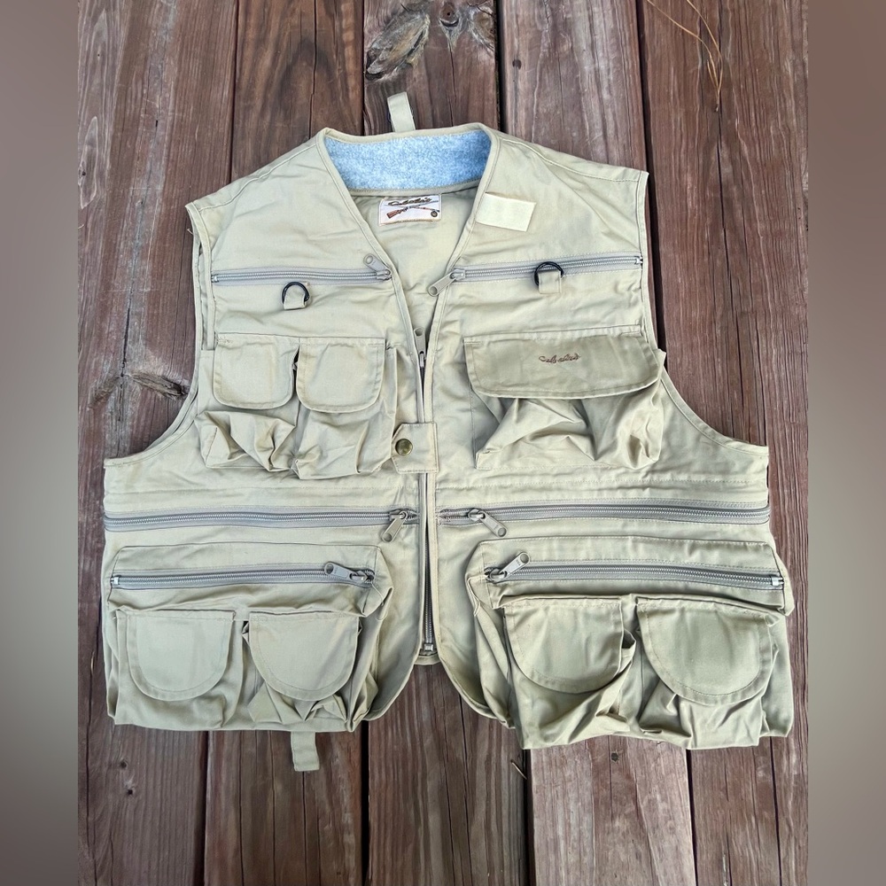 Cabela's Vintage Khaki Fishing Tactical Outdoor Cargo Utility Zip Up Vest
